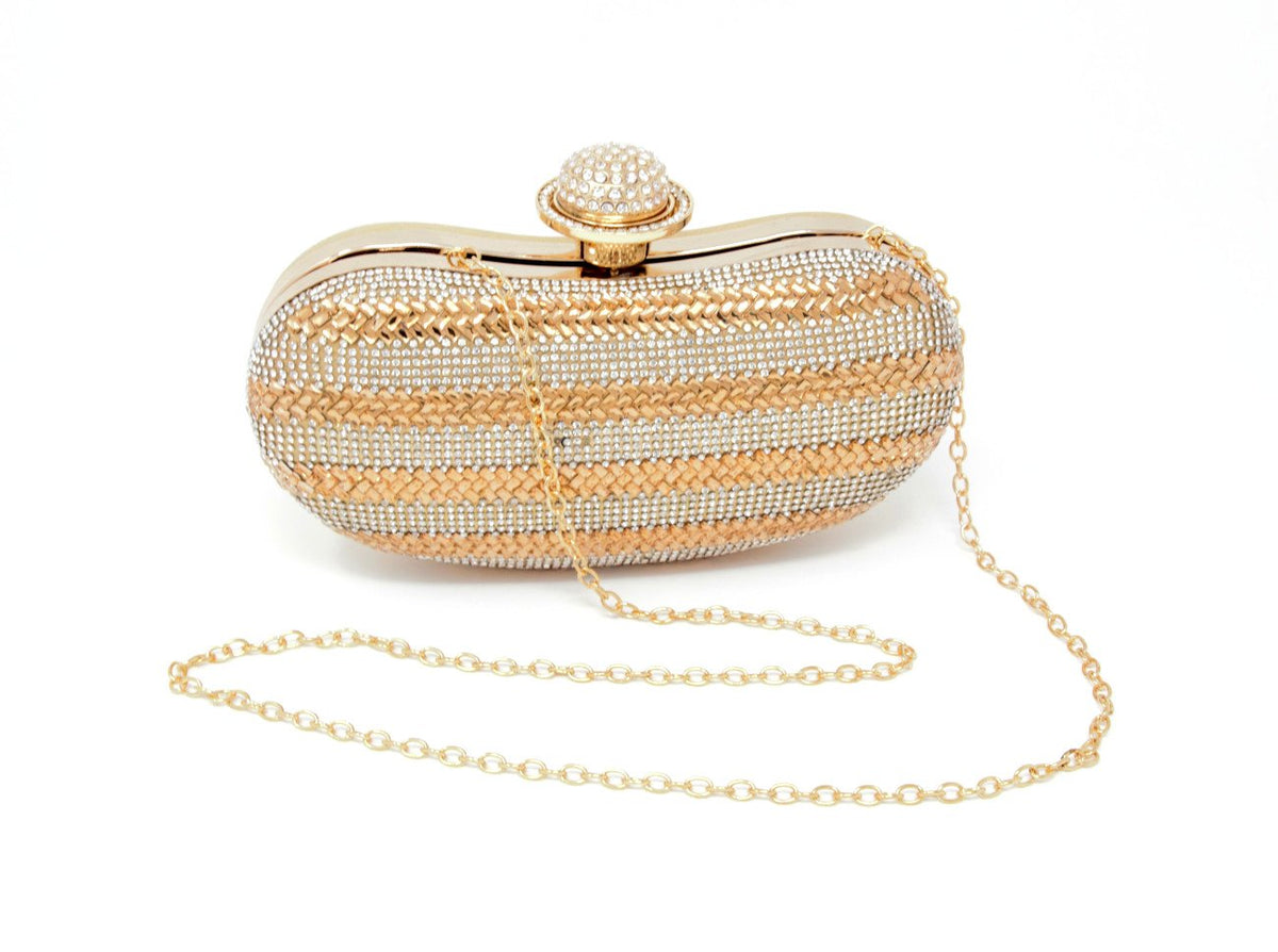 Sparkling Gold Dual Tone Ring Clutch with Handle and Chain – Bollywood  Wardrobe