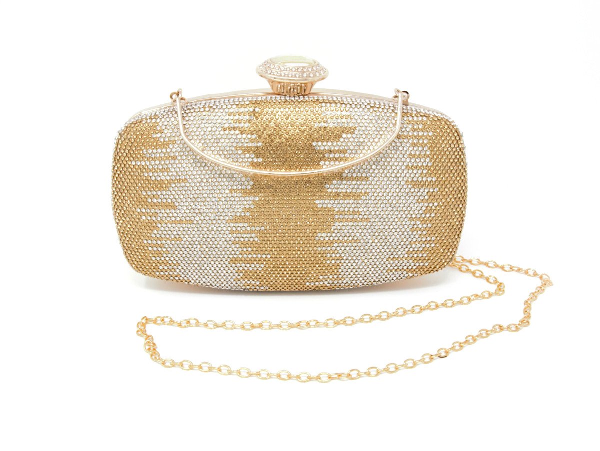 Sparkling Gold Dual Tone Ring Clutch with Handle and Chain – Bollywood  Wardrobe