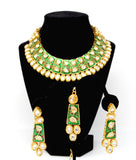 Gold Kundan Choker Green Color Necklace Set with Maanngtikka and Earrings