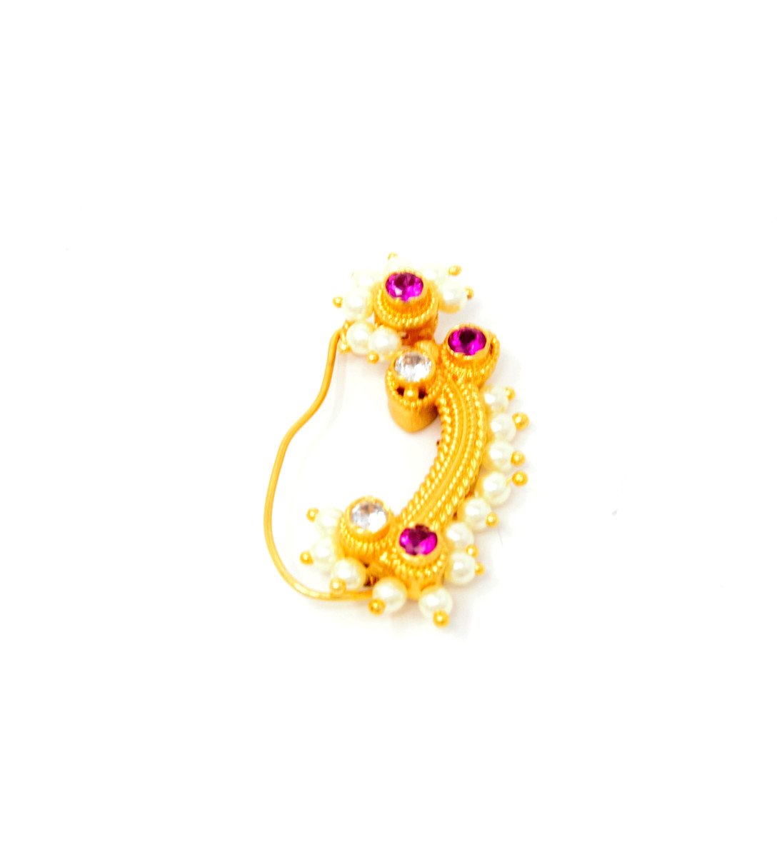 Buy MEENAZ Maharashtrian Diamond Banu marathi Nose pin Nath Nose Ring for  Wedding Women Girls design Traditional Pearl Jewellery Combo Gold pierced  (2 pcs) -NATH COMBO-126 at Amazon.in