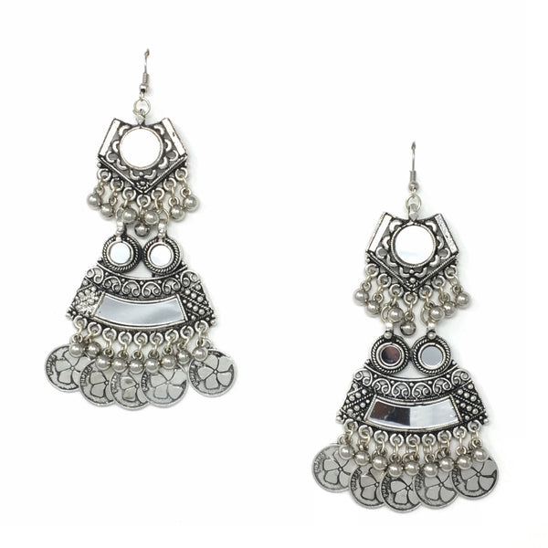 BELLEZA Oxidised Silver Mirror Earrings For Girls And Women